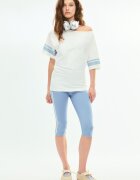 Stradivarius Leggings Capri Cu Benzi Laterale Albastru Deschis M