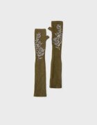 Stradivarius Mănuși Fără Degete Cu Mărgele Verde Închis Os