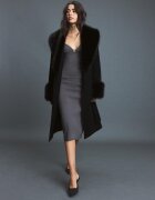 Stradivarius Palton Din Stofă Cu Guler Cu Imitație De Blană Negru M