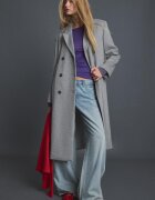 Stradivarius Palton Drept Din Stofă Gri Melanj S