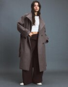 Stradivarius Palton Lung Cu Guler Înalt Și Textură Fină Albastru L