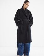 Stradivarius Palton Lung Din Stofă Cu Cordon Negru M