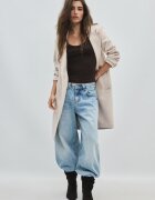 Stradivarius Palton Midi Din Tricot Ecru S
