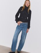 Stradivarius Palton Scurt Cambrat Cu Nasturi Bleumarin Xl