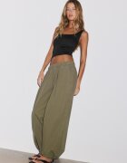Stradivarius Pantaloni Barrel Din Poplin Cu Opritoare Kaki 38