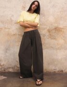 Stradivarius Pantaloni Barrel Din Poplin Cu Opritoare Maro 34