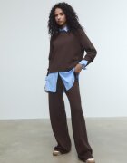 Stradivarius Pantaloni Cu Nervură Și Textură Fină Maro Xl