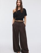 Stradivarius Pantaloni Cu Pense Maxi Și Curea Albastru Marin 34