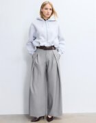 Stradivarius Pantaloni Cu Pense Maxi Și Curea Gri Melanj 34