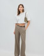 Stradivarius Pantaloni Drepți Cu Efect De In Și Cordon Maro 42