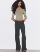 Stradivarius Pantaloni Eleganți Drepți Cu Talie Joasă Și Dungi Alb Unt 38
