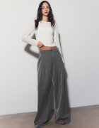 Stradivarius Pantaloni Eleganți Largi Cu Pense Gri Închis 32