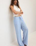 Stradivarius Pantaloni Fluizi Cu Efect De In Și Fir Metalic Albastru M