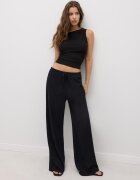 Stradivarius Pantaloni Fluizi Cu Efect Șifonat Negru M