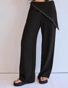 Stradivarius Pantaloni Fluizi Cu Eșarfă Negru L