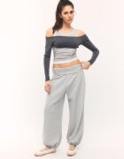 Stradivarius Pantaloni Jogger Balloon Fit Cu Talie Răsfrântă Și Textură Fină Gris Amestec Xl