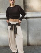 Stradivarius Pantaloni Jogger Barrel Cu Textură Moale Piatră L