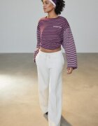 Stradivarius Pantaloni Jogger Largi Cu Nervuri Și Textură Fină Vanilie M
