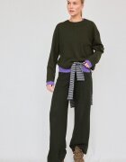 Stradivarius Pantaloni Largi Cu Nervură Kaki Xl