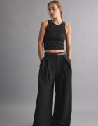 Stradivarius Pantaloni Largi Cu Pense Și Curea Negru 38