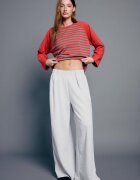 Stradivarius Pantaloni Largi Din Felpa Cu Bandă Laterală Gri Melanj Xl