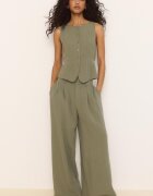 Stradivarius Pantaloni Super Wide Ajustabili Rustic Kaki 34