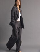 Stradivarius Pantaloni Wide Cu Imprimeu Cu Dungi Gri 38