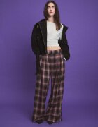 Stradivarius Pantaloni Wide Cu Nasturi Ajustabili Și Carouri Mov 32