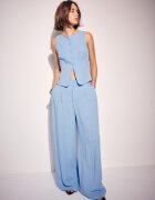 Stradivarius Pantaloni Wide Reglabili Cu Nasturi Aspect Rustic Albastru 38