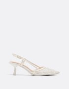 Stradivarius Pantofi Cu Toc Kitten Din Plasă Cu Pietricele Bej 39