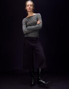 Stradivarius Pulover Basic Din Lână Și Mătase Cu Decolteu Bărcuță Și Dungi Gri Marengo S
