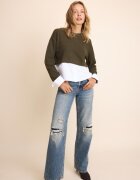 Stradivarius Pulover Bimaterial Verde Xl
