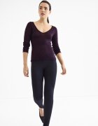 Stradivarius Pulover De Bază Din Lână Și Mătase Cu Decolteu În V Vinete M