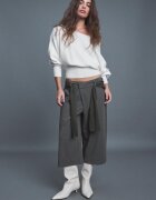 Stradivarius Pulover Din Tricot Asimetric Cu Tiv Rib Ecru L
