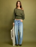Stradivarius Pulover Din Tricot Asimetric Cu Tiv Rib Kaki M