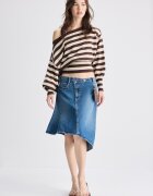 Stradivarius Pulover Din Tricot Asimetric Cu Tiv Rib Maro Xl