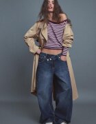Stradivarius Pulover Din Tricot Asimetric Cu Tiv Rib Vânăt M