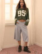 Stradivarius Pulover Din Tricot Cropped Cu Număr Kaki L