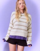 Stradivarius Pulover Din Tricot Cu Dungi Ecru M