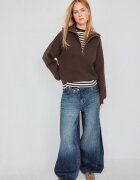 Stradivarius Pulover Din Tricot Cu Fermoar Albastru Xs