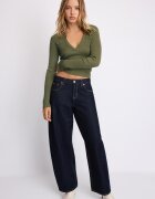 Stradivarius Pulover Din Tricot Cu Guler Polo Și Buzunare Kaki L