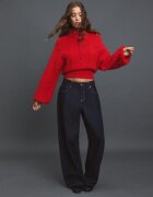 Stradivarius Pulover Din Tricot Cu Împletituri Și Fermoar Roșu M