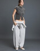 Stradivarius Pulover Din Tricot Cu Mânecă Scurtă Și Guler Cu Bandă Gri Închis Xs