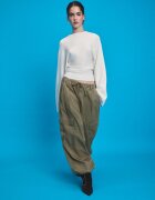 Stradivarius Pulover Din Tricot Cu Mâneci Kimono Și Guler Cu Bandă Ecru Xs