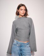Stradivarius Pulover Din Tricot Cu Mâneci Kimono Și Guler Cu Bandă Gri Marengo M