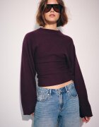 Stradivarius Pulover Din Tricot Cu Mâneci Kimono Și Guler Cu Bandă Purpuriu Închis M