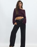 Stradivarius Pulover Din Tricot Moale Cu Cordon Vinete L
