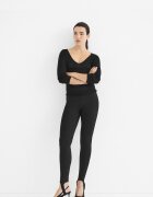 Stradivarius Pulover Simplu Din Lână Și Mătase Cu Decolteu În V Negru Xl