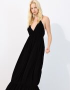 Stradivarius Rochie Lungă Din Bambula Cu Bretele Și Mărgele Negru Xs