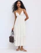 Stradivarius Rochie Lungă Fluidă Cu Decolteu La Spate Alb M